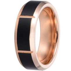 **COI Titanium Black Rose Vertical Grooves Beveled Edges Ring-7540BB