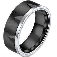 **COI Titanium Silver/Black Silver Grooves Ring-7546BB