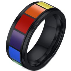 **COI Titanium Black/Silver Rainbow Color Step Edges Ring-7548BB