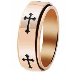 **COI Titanium Rose/Gold Tone/Silver Cross Step Edges Ring-7552BB