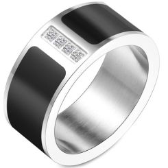 **COI Titanium Black Silver Ring With Cubic Zirconia-7554BB