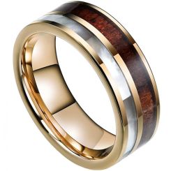 **COI Gold Tone Titanium Abalone Shell & Wood Ring-7569BB