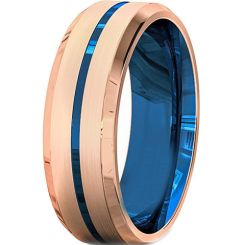 **COI Titanium Rose Blue Center Grooves Beveled Edges Ring-7576BB
