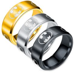 **COI Titanium Black/Gold Tone/Silver Bat Man Beveled Edges Ring-7589BB