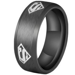**COI Titanium Black/Gold Tone/Silver Super Man Beveled Edges Ring-7590BB