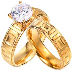 **COI Gold Tone Titanium Couple Wedding Band Ring-7597BB