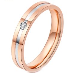 **COI Titanium Rose Silver Center Groove Ring With Genuine Diamond cttw:0.005ct-7605BB