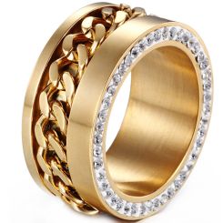 **COI Gold Tone Titanium Keychain Link Ring With Cubic Zirconia-7613BB