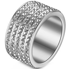 **COI Titanium Black/Silver/Rose 12mm Ring With Cubic Zirconia-7616BB