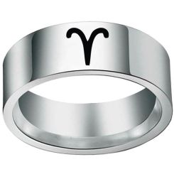 **COI Titanium Gold Tone/Black/Silver Zodiac Pipe Cut Flat Ring-7620BB