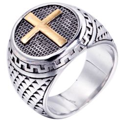 **COI Titanium Silver/Gold Tone Silver Cross Ring-7628BB