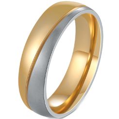 **COI Titanium Gold Tone Silver Offset Groove Ring-7634BB