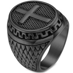 **COI Titanium Black/Silver Cross Ring-7637BB