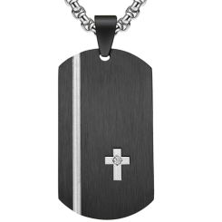 COI Titanium Black Gold Tone/Silver Pendant With Cross and Cubic Zirconia-7668BB