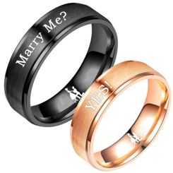 **COI Titanium Black/Rose Will You Marry Me Step Edges Ring-7677BB