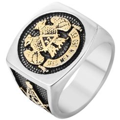 **COI Titanium Black Gold Tone Silver Masonic Freemason Ring-7700BB