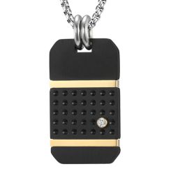 COI Titanium Black Gold Tone Tag Pendant With Cubic Zirconia-7714BB