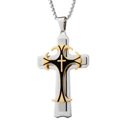 COI Titanium Black Gold Tone Silver Cross Pendant-7731BB