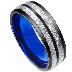 **COI Titanium Black Blue Crashed Meteorite Dome Court Ring-7738BB