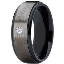 **COI Titanium Black Silver Step Edges Ring With Cubic Zirconia-7740BB