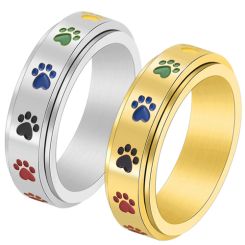 **COI Titanium Gold Tone/Silver Rainbow Color Paws Step Edges Ring-7755BB