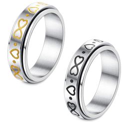 **COI Titanium Black/Gold Tone Silver Infinity Hearts Step Edges Ring-7760BB