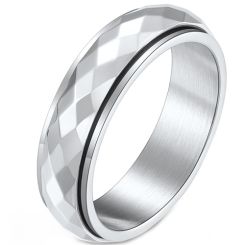 **COI Titanium Black/Silver Faceted Step Edges Ring-7773BB