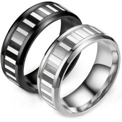 **COI Titanium Black/Silver Checkered Flag Beveled Edges Ring-7858BB