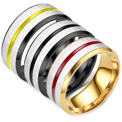 **COI Titanium Black/Gold Tone Center Groove Beveled Edges Ring-7859BB