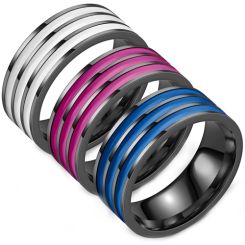 **COI Black Titanium Triple Grooves Ring-7860BB