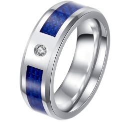 **COI Titanium Blue/Red Carbon Fiber Ring With Cubic Zirconia-7880BB