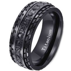 **COI Black Titanium Tire Tread Ring With Cubic Zirconia-7881BB
