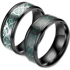 **COI Titanium Black Green Dragon Beveled Edges Ring-7911BB