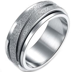 **COI Titanium Sandblasted Diagonal Grooves Step Edges Ring-7913BB