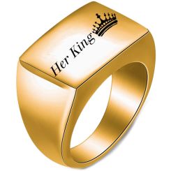 **COI Titanium Gold Tone/Silver King Queen Ring-7929BB