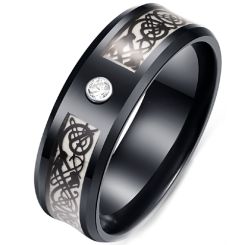 **COI Black Titanium Dragon Luminous Beveled Edges Ring With Cubic Zirconia-7990BB