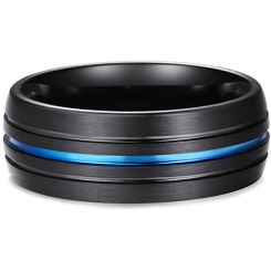 **COI Titanium Black Blue Triple Grooves Dome Court Ring-7992BB