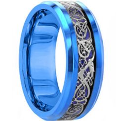 **COI Blue Titanium Dragon Beveled Edges Ring-7997BB