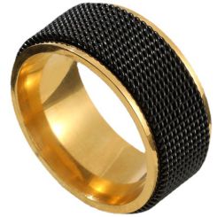 **COI Titanium Black Gold Tone Mesh Ring-8012BB