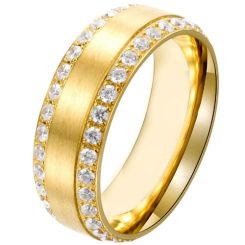 **COI Gold Tone Titanium Ring With Cubic Zirconia-8022BB