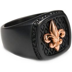 **COI Titanium Black Rose/Gold Tone/Silver Fleur De Lis Ring-8031BB