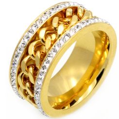 **COI Titanium Gold Tone/Silver Keychain Link Ring With Cubic Zirconia-8032BB