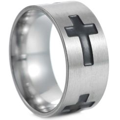 **COI Titanium Black Silver Cross Ring-8036BB