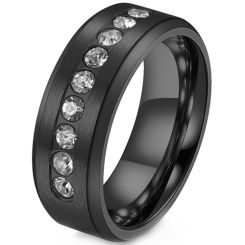 **COI Titanium Black/Gold Tone/Silver Ring With Cubic Zirconia-8038BB