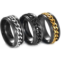 **COI Black Titanium Gold Tone/Silver/Black Keychain Link Ring-8051BB