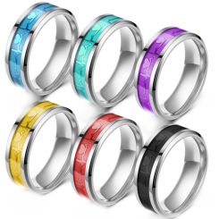 **COI Titanium Heartbeat & Heart Beveled Edges Ring With Resin-8121BB