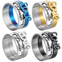 **COI Titanium Black/Gold Tone/Blue/Silver Lover Forever Ring-8125BB