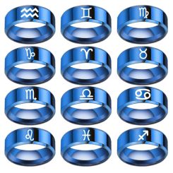 **COI Blue Titanium Zodiac Sign Beveled Edges Ring-8134BB