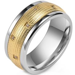 **COI Titanium Gold Tone Silver Ring With Cubic Zirconia-8135BB