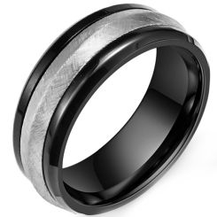 **COI Titanium Black Silver Sandblasted Ring-8137BB